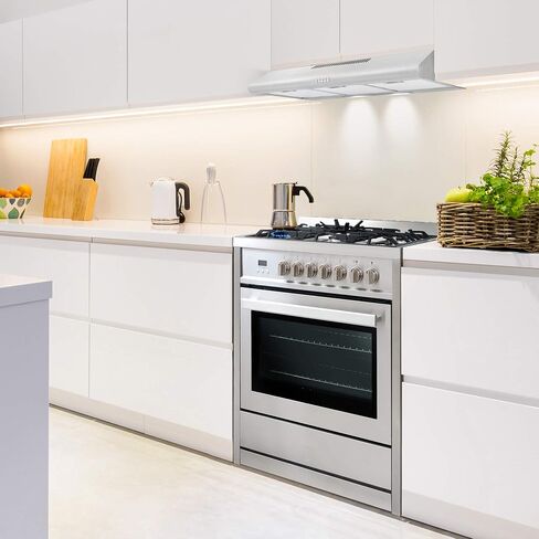 COSMO COS-F965NF 36 in. Dual Fuel Range with 5 Gas Burners, Electric Convection Oven and COSMO 63190 36 in. Wall Mount Range Hood in Stainless Steel in Saudi Arabia
