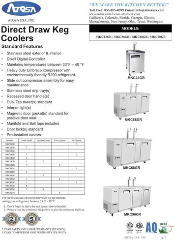 Commercial Beer Keg Cooler Kegerators,ATOSA MKC90 90" Large Commercial Stainless Steel Beer Keg Coolers Kegerator 3-Doors Beer Barrel Coolers on Wheels Restaurant Equipment 30Cu.Ft 89W28D42H 33℉-38℉ in Kuwait