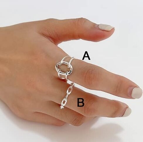 Helen de Lete Geometric O Line Interlocked Chain S925 Sterling Silver Adjustable Ring in Saudi Arabia