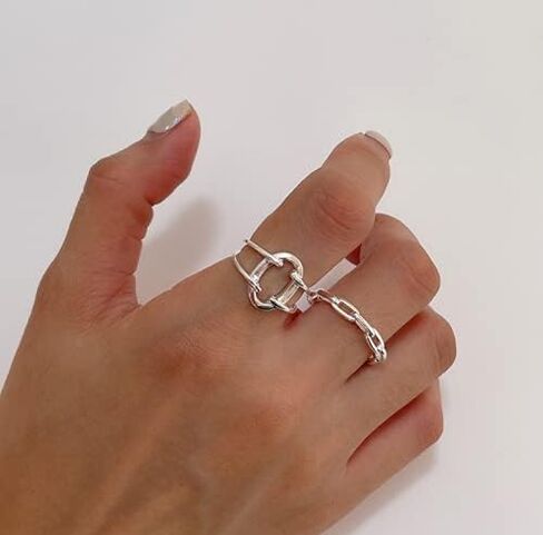 Helen de Lete Geometric O Line Interlocked Chain S925 Sterling Silver Adjustable Ring in Saudi Arabia