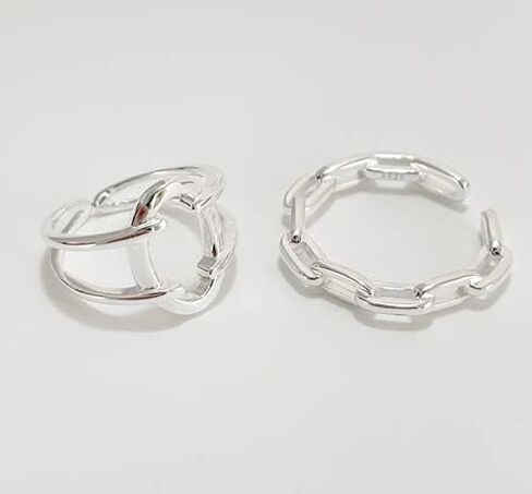 Helen de Lete Geometric O Line Interlocked Chain S925 Sterling Silver Adjustable Ring in Saudi Arabia