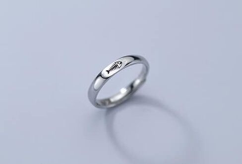 MYTHJING JEWEL Couple's Fish Bone 925Sterling Silver Adjustable Ring 2PCS Set in Saudi Arabia