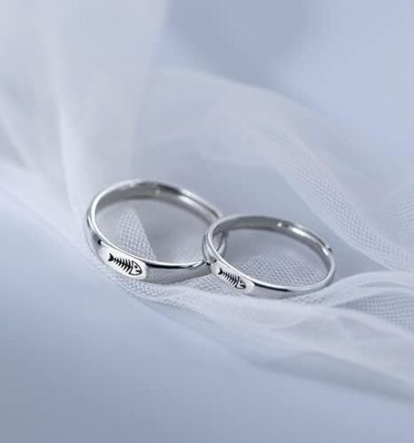 MYTHJING JEWEL Couple's Fish Bone 925Sterling Silver Adjustable Ring 2PCS Set in Saudi Arabia