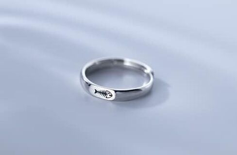 MYTHJING JEWEL Couple's Fish Bone 925Sterling Silver Adjustable Ring 2PCS Set in Saudi Arabia