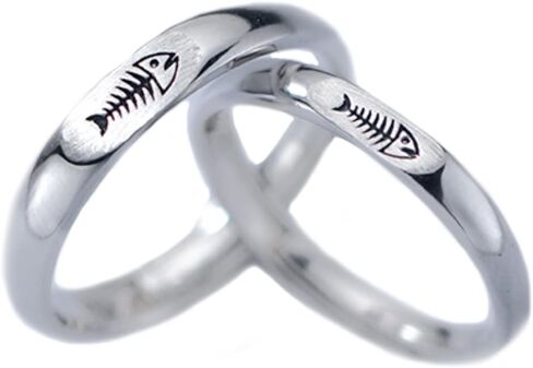 MYTHJING JEWEL Couple's Fish Bone 925Sterling Silver Adjustable Ring 2PCS Set in Saudi Arabia