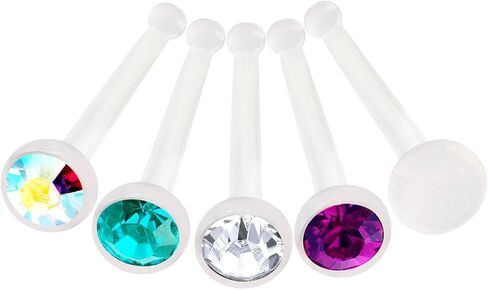 Bodyjewellery 5 قطع 20 جم 0. 8 مم مسمار الأنف مستقيمة شريط Nostril حلقة شفافة Bioflex مرنة 2. 5 مم كريستال - CL AB AM BZ in Saudi Arabia