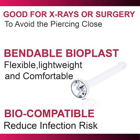 Bodyjewellery 5 قطع 20 جم 0. 8 مم مسمار الأنف مستقيمة شريط Nostril حلقة شفافة Bioflex مرنة 2. 5 مم كريستال - CL AB AM BZ in Saudi Arabia