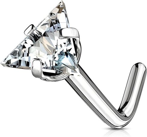 Covet Jewelry Triangle CZ Top 316L Surgical Steel L Bend Nose Stud Rings in Saudi Arabia