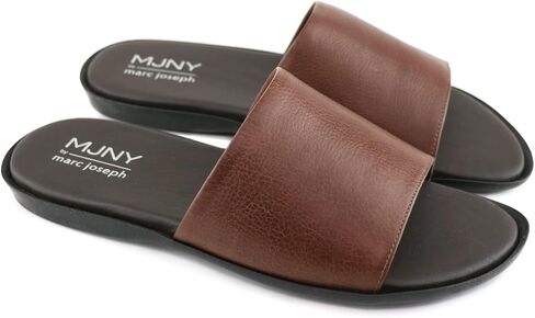 MARC JOSEPH NEW YORK Mens Casual Comfortable Lightweight Fashion Genuine Leather Slip on Slide Indoor and Outdoor Open Sandal Anti Slip Cushion Support Slipper in Saudi Arabia