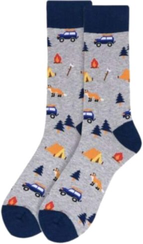 Men's Camping Campfire Tents Woodland Fox Outdoorsman Novelty Crew Dress Socks in Kuwait