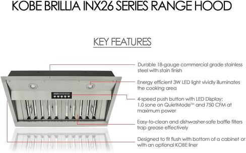 KOBE Range Hoods INX2630SQB-700-3 Insert Range Hood, 30-Inch, Stainless Steel in Saudi Arabia
