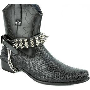 Cybergoth Spike Leather Bootstraps Pair with Chain Western, Bikers Punk Thrash Metal Black in Saudi Arabia