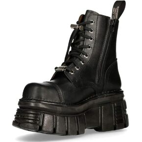 New Rock M-NEWMILI083-S21 Men's Metallic Combat Boots Black Leather Military Biker Goth Punk Shoes in Kuwait
