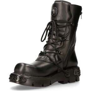 New Rock Men's Metallic 391 Black Reactor Skull Devil Goth Punk Leather Calf Boots in Saudi Arabia