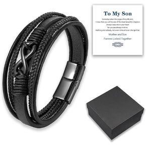 to My Son, I Will Always Be with You, Mother and Son Forever Linked Together Bracelet, Men's Stainless Steel Magnetic Clasp Braided Leather Nautical Bracelet Wristband Bangle (Silver) in Saudi Arabia
