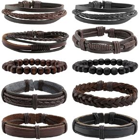 Eigso 5-12Pcs مضفر الجلود مجموعة أساور للرجال للنساء حبال القنب الخرز الخشبي قابل للتعديل التفاف سوار in Saudi Arabia