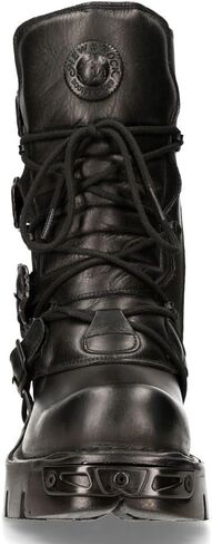 New Rock Men's Metallic 391 Black Reactor Skull Devil Goth Punk Leather Calf Boots in Saudi Arabia