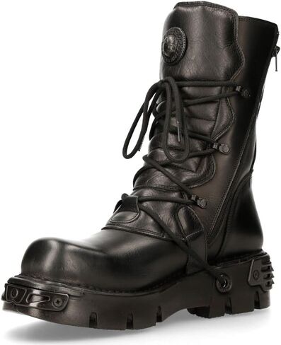 New Rock Men's Metallic 391 Black Reactor Skull Devil Goth Punk Leather Calf Boots in Saudi Arabia