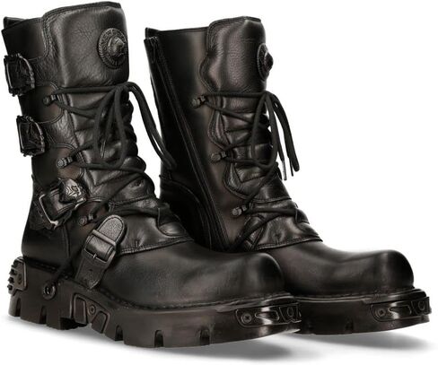 New Rock Men's Metallic 391 Black Reactor Skull Devil Goth Punk Leather Calf Boots in Saudi Arabia