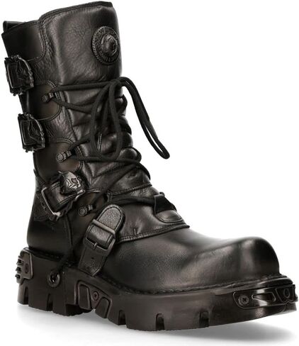 New Rock Men's Metallic 391 Black Reactor Skull Devil Goth Punk Leather Calf Boots in Saudi Arabia