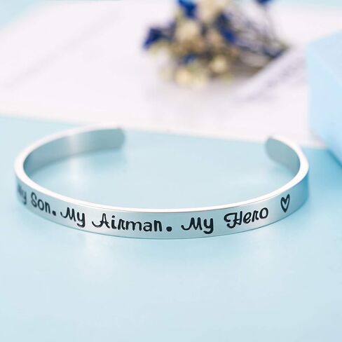 Army Mom Bracelet My Son My Soldier My Hero Navy Air Force Military Jewelry Stainless Steel Polished 1/4"*6" Inches 1 Pack in Saudi Arabia