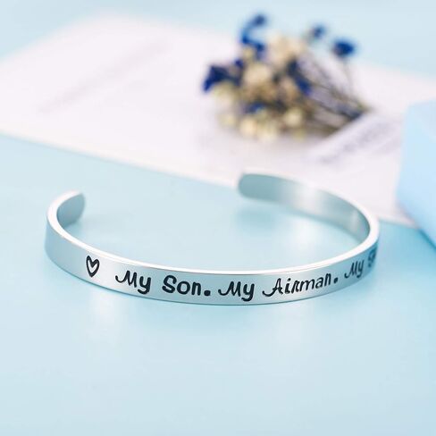 Army Mom Bracelet My Son My Soldier My Hero Navy Air Force Military Jewelry Stainless Steel Polished 1/4"*6" Inches 1 Pack in Saudi Arabia
