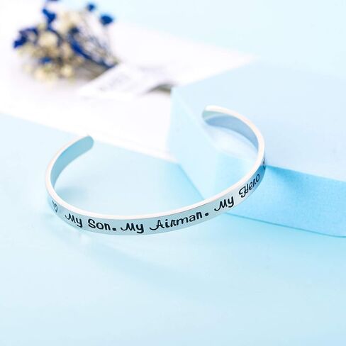 Army Mom Bracelet My Son My Soldier My Hero Navy Air Force Military Jewelry Stainless Steel Polished 1/4"*6" Inches 1 Pack in Saudi Arabia
