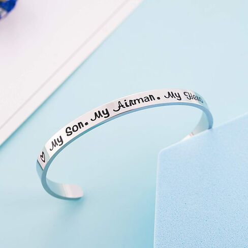 Army Mom Bracelet My Son My Soldier My Hero Navy Air Force Military Jewelry Stainless Steel Polished 1/4"*6" Inches 1 Pack in Saudi Arabia