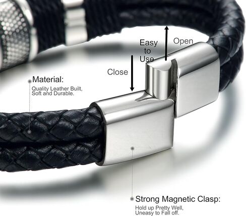 FIBO STEEL Stainless Steel Braided Leather Bracelet for Men Cuff Bracelet 7.5-8.5 inches in Saudi Arabia