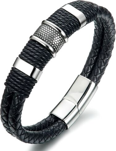 FIBO STEEL Stainless Steel Braided Leather Bracelet for Men Cuff Bracelet 7.5-8.5 inches in Saudi Arabia