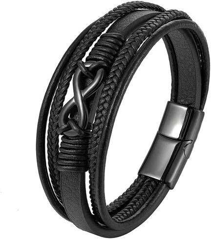 to My Son, I Will Always Be with You, Mother and Son Forever Linked Together Bracelet, Men's Stainless Steel Magnetic Clasp Braided Leather Nautical Bracelet Wristband Bangle (Silver) in Saudi Arabia