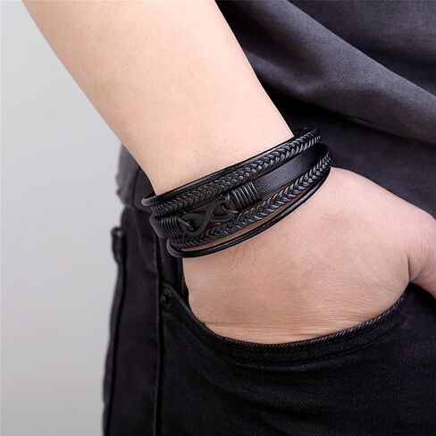to My Son, I Will Always Be with You, Mother and Son Forever Linked Together Bracelet, Men's Stainless Steel Magnetic Clasp Braided Leather Nautical Bracelet Wristband Bangle (Silver) in Saudi Arabia