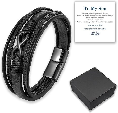 to My Son, I Will Always Be with You, Mother and Son Forever Linked Together Bracelet, Men's Stainless Steel Magnetic Clasp Braided Leather Nautical Bracelet Wristband Bangle (Silver) in Saudi Arabia