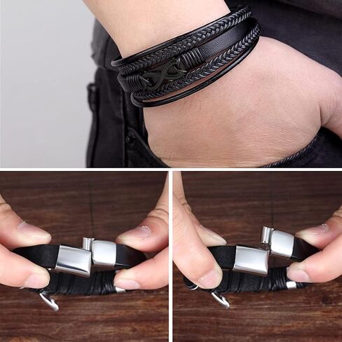 to My Son, I Will Always Be with You, Mother and Son Forever Linked Together Bracelet, Men's Stainless Steel Magnetic Clasp Braided Leather Nautical Bracelet Wristband Bangle (Silver) in Saudi Arabia