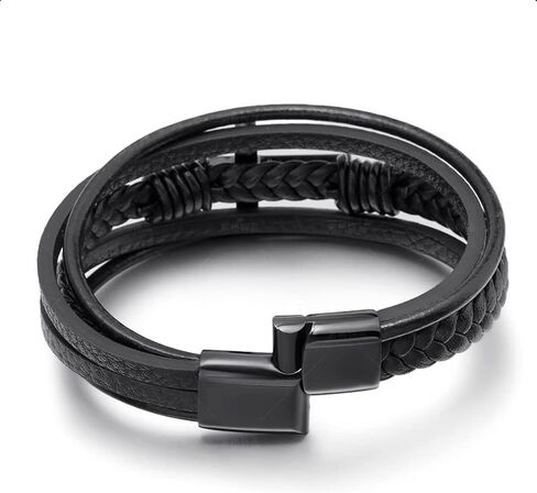 Aphro to My Son- Love You Forever Pray Through It Leather Cross Bracelet, Inspirational Bracelets, Men's Leather Stainless Steel Black Braided Leather Bracelet, Jewelry Gift for Son (1pc) in Saudi Arabia