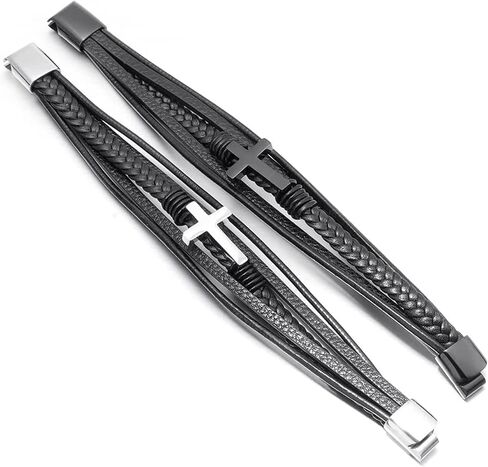 Aphro to My Son- Love You Forever Pray Through It Leather Cross Bracelet, Inspirational Bracelets, Men's Leather Stainless Steel Black Braided Leather Bracelet, Jewelry Gift for Son (1pc) in Saudi Arabia