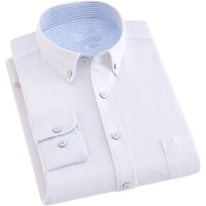 Mens Solid Dress Shirt Single Pocket Long Sleeve Oxford Button Down Shirts Business Shirts in Saudi Arabia