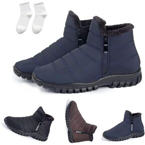 Men's Waterproof Warm Cotton Zipper Snow Ankle Boots, Winter Warm Slip on Thick Plush Booties Waterproof Snow Boots in Kuwait