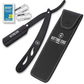 Kutting Edge - Professional Straight Edge Razor - Barber Razor with 10 Derby Double Edge Blades - Matte Black Stainless Steel Men Traditional Barber Shaving Razor in Saudi Arabia