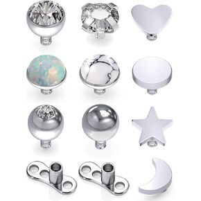 Jenxnjsjo Dermal Piercing Jewelry Dermal Tops Dermal Jewelry 14g Titanium Base Microdermals والصلب الجراحي الجلدي مرساة قمم السطح هيئة ثقب المجوهرات للنساء الرجال أوبال الفيروز واضح تشيكوسلوفاكيا