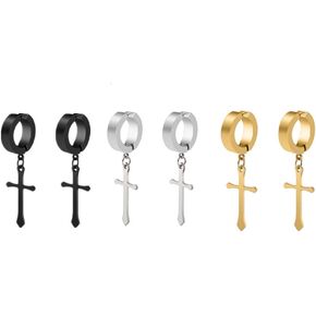 3 ازواج من الاقراط الحلقية المتدلية بمشبك غير مثقوب من الستانلس ستيل للجنسين، معدن, معدن, ان ايه in Kuwait