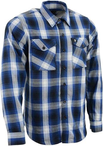 NexGen MNG11635 Men's Blue and White Long Sleeve Cotton Flannel Shirt in Saudi Arabia