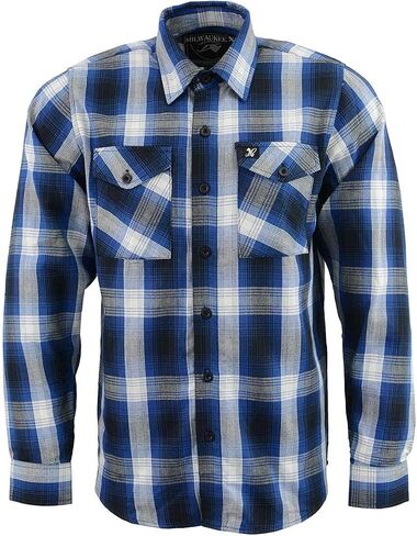 NexGen MNG11635 Men's Blue and White Long Sleeve Cotton Flannel Shirt in Saudi Arabia
