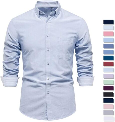 Mens Solid Dress Shirt Single Pocket Long Sleeve Oxford Button Down Shirts Business Shirts in Saudi Arabia