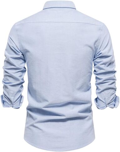 Mens Solid Dress Shirt Single Pocket Long Sleeve Oxford Button Down Shirts Business Shirts in Saudi Arabia