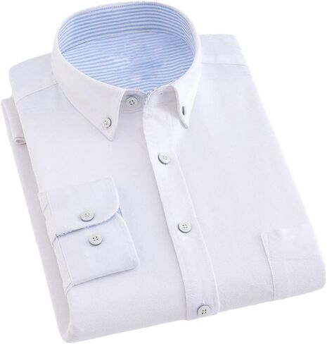 Mens Solid Dress Shirt Single Pocket Long Sleeve Oxford Button Down Shirts Business Shirts in Saudi Arabia