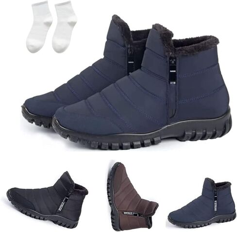 Men's Waterproof Warm Cotton Zipper Snow Ankle Boots, Winter Warm Slip on Thick Plush Booties Waterproof Snow Boots in Kuwait