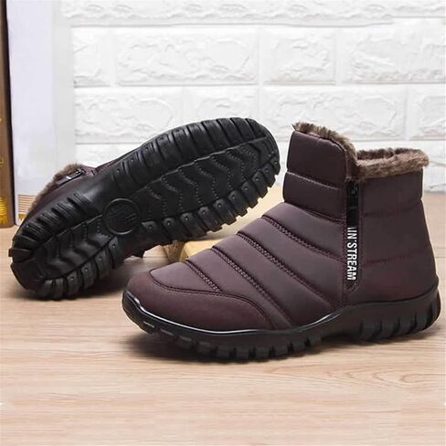 Men's Waterproof Warm Cotton Zipper Snow Ankle Boots, Winter Warm Slip on Thick Plush Booties Waterproof Snow Boots in Kuwait