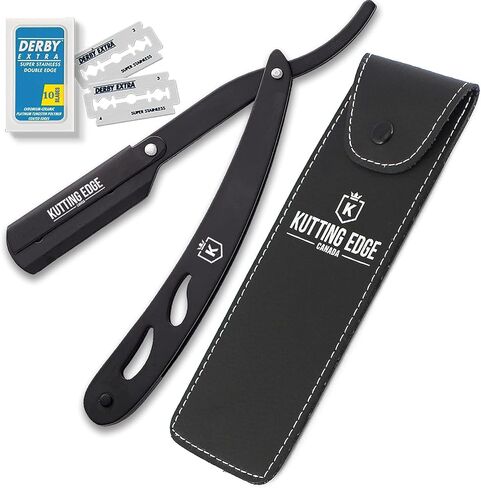 Kutting Edge - Professional Straight Edge Razor - Barber Razor with 10 Derby Double Edge Blades - Matte Black Stainless Steel Men Traditional Barber Shaving Razor in Saudi Arabia