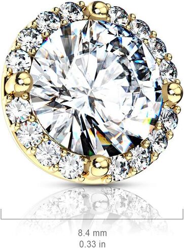 14G Round Prong Set CZ Center w/CZ Around 316L Surgical Steel Internally Threaded Dermal Top in Kuwait